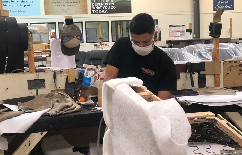 Local furniture maker with PPE at Southern Motion