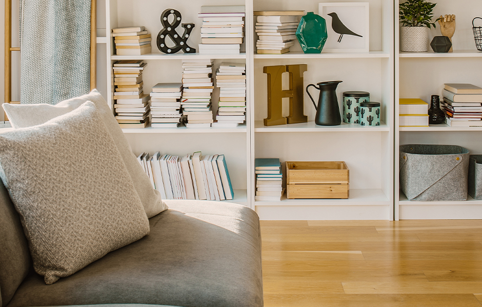 Bookcase as living room wall decor