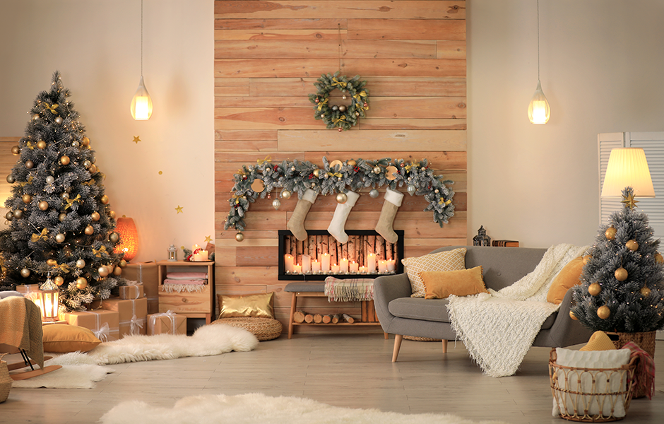 Holiday home decorated with layers of lighting